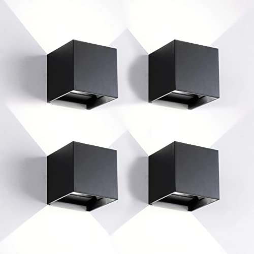 4 Pack LED Outdoor Sconces Wall Lights 20W Exterior/Interior Up and Down Lights IP65 Waterproof Modern Outdoor Lighting Fixtures Square Aluminum Wall Mount Light Black 6500K Cold Lights