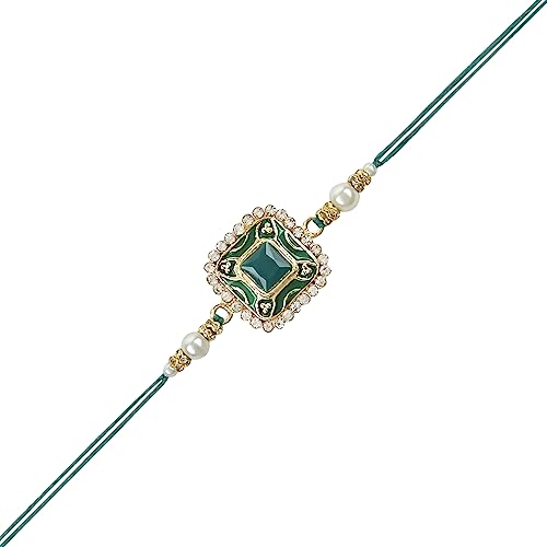 Image of I Jewels Pearl & Meenakari Designer Bhaiya Rakhi With Roli Chawal for Brother /Bro /Men with Rakshabandhan Card
