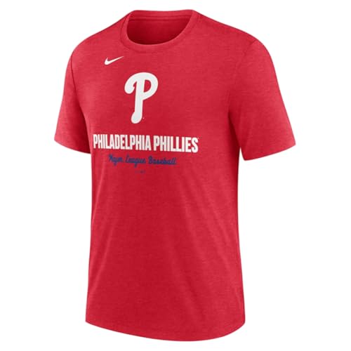 Nike Men's MLB Logo Tri-Blend T-Shirt (US, Alpha, X-Large, Regular, Regular, Red, Philadelphia Phillies)