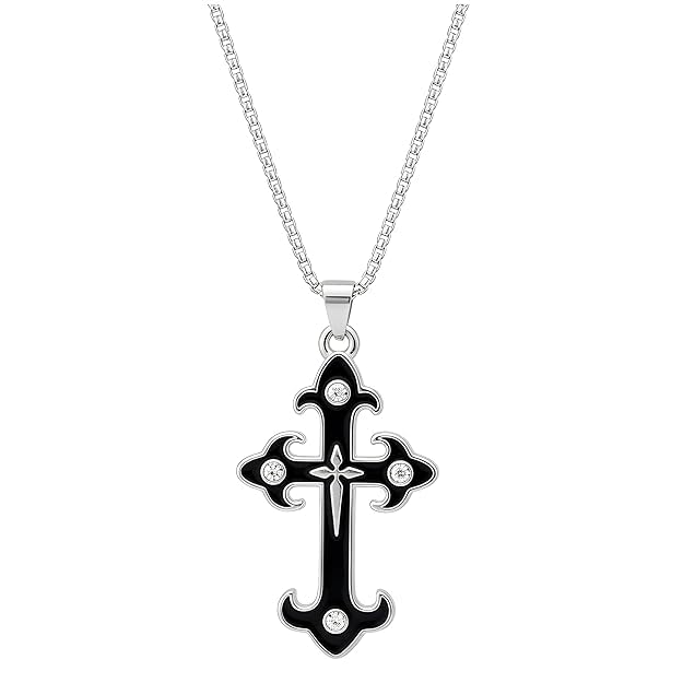 Studded CZ Stone Christian Jesus Cross Pendant for Men/Boy Stylish Biker Cross Locket Silver Stainless Steel Pendant, Christmas Jewelry Gifts-image-20