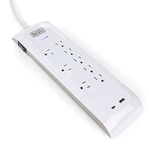 BLACK+DECKER Power Strip Extension Cord with 8 Grounded Outlets, USB Port, USB-C Port, 5.5 ft Cable - Indoor Charging Station Outlet Strip with Flat Plug - Premium Electrical Outlets & Accessories