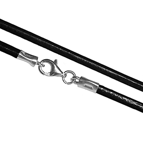 Image of Handmade 18 Inch Black Leather Cord 925 Sterling Silver Necklace