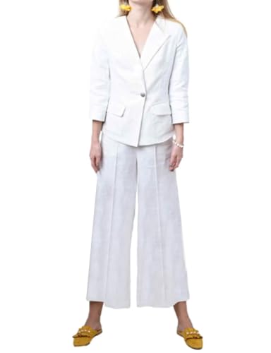 Costume en lin femme tailleur pantalon large veste un bouton pour mariage chic