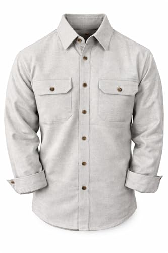 CASUAL COUNTRY USA Long Sleeve Shirts for Men - Ultra Heavyweight Chamois Button Down Shirt - Soft, Durable & Thick Flannel Shirt for Men - Outdoor, Winter, & Everyday Comfort Silver