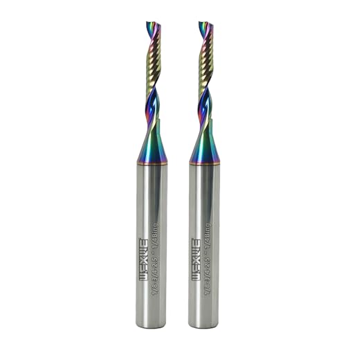 Image of Tools Solid Carbide CNC Spiral Single Flute End Mill - for Acrylic Plate Aluminum, Wood, Plastic, Brass, Copper Cutting - 1 /8 Diameter 1 /4 inch Shank 2.5 inch Length,1 Flute (1 /8-3 /4-2.5 1 /4 2PCS)