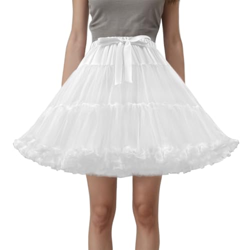 LJXploreMax Women's Tutu Elastic Waist Petticoat Tulle White Puffy Skirt Adult Princess Ballet Dance Pettiskirts Dress Party Multi-Layer Underskirt