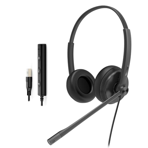 Yealink UH34 USB Headset with Microphone for PC Laptop,Wired Headset with Noise-Cancelling Microphone,Teams Certified, in-Line Controls for Home Office Online Class Skype Zoom Meetings