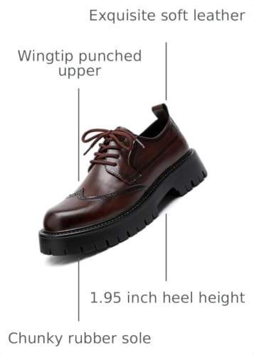 Image of Men's Platform Wingtip Brogue Dress Shoes Vintage Leather Oxford Derby Shoes Casual Work Business Dress Office Shoes