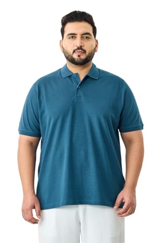Image of SNITCH Men Polo Plus Size T-Shirt | Knitted Solid Polo with Contrast Tipped Collar & Logo Embroidery | 100% Cotton Breathable Lightweight Smart Casual Wear