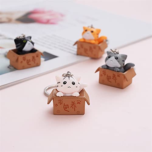 Hongtai Schattige kleine doos kat sleutelhanger vrouwen mannen kawaii kitten auto sleutelhanger mode brief sleutelhanger dierlijke sieraden (Color : Grey) - Image 4