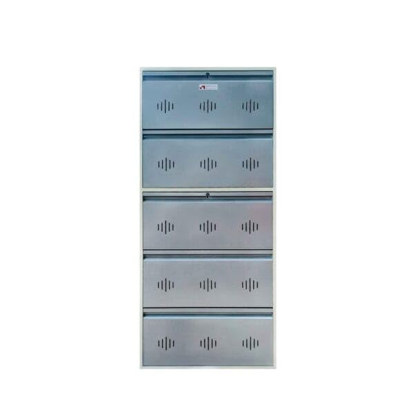 Image of StayHappy 5 Door Metal Shoe Rack with Dual Lock | Durable Wall Mounted Shoe Rack | Footware Organizer for Home (Silver)