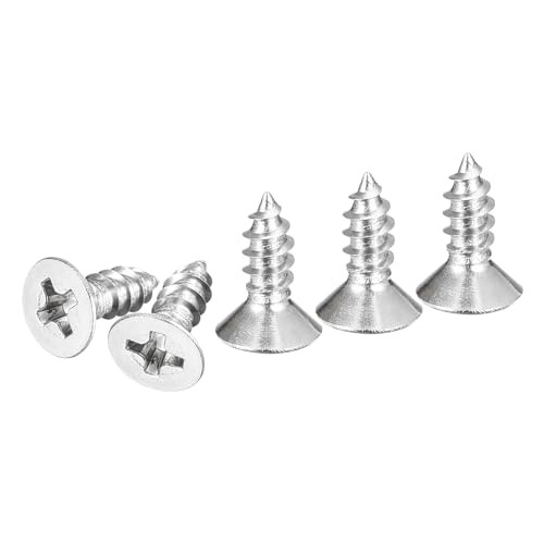Image of DTGN 100Pcs #6x3 /8 Flat Head Wood Screws, 304 Stainless Steel Phillips Self Tapping Screws - Good for Woodworking, Furniture - Silver
