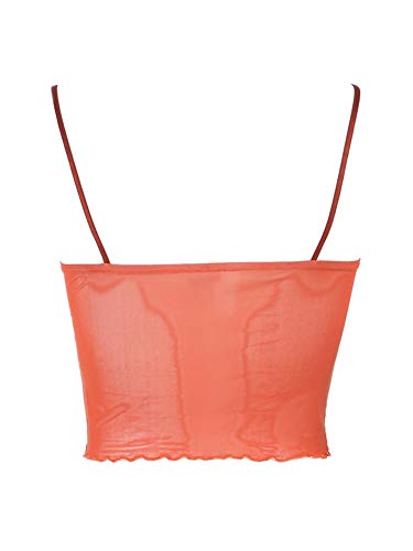 Women Lace Crop Top Sexy Strap Tank Top Backless Slim E-Girl Camis Sleeveless Summer See Through Camisole Top Shirt (Orange, Small) #TOP5
