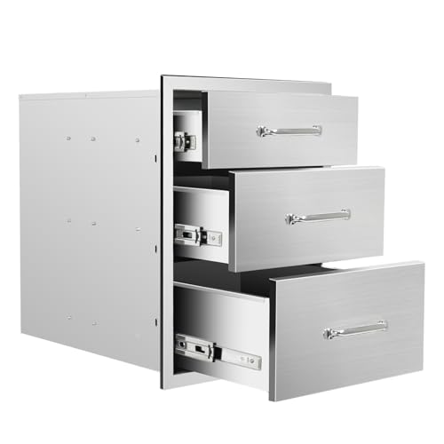 Image of Outdoor Kitchen Drawers 18''Wx 23''H x 23''D Stainless Steel Drawer BBQ Triple Drawers with Chrome Handle for Outdoor Kitchen Island, Patio Grill Station