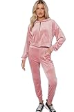 Femme Luxe Velour Tracksuit with Studded Print, Zipped Jacket and Legging (UK, Numeric, 12, Regular, Regular, Pink)