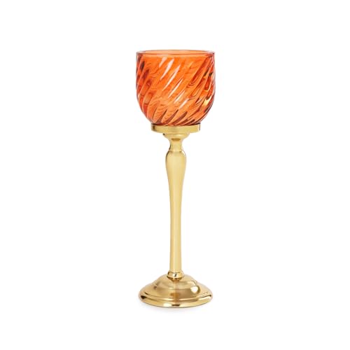 Image of Pure Home Orange Swirl Textured Hurricane - Small | Size: 9 x 9 x 21 cm | Premium Hurricanes for Home Decor | Living Room & Home Decor Showpiece | Ideal for Diwali & Festive Gifting | Premium | Pack of 1