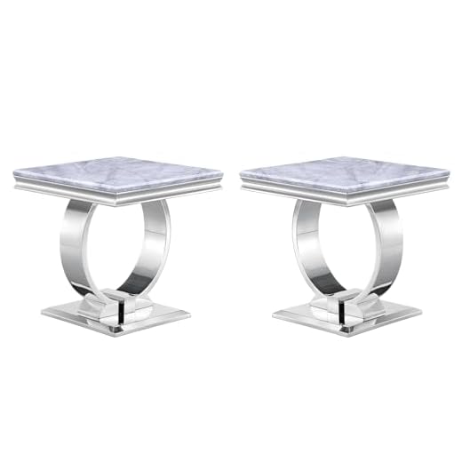 ACEDÉCOR Silver End Table Set of 2, Modern Square Living Room Table with Silver Mirrored Metal U-Base