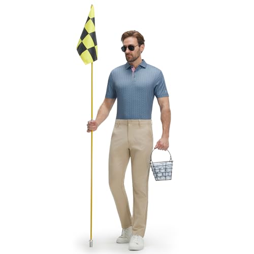 Image of M MAELREG Mens Golf Shirt Short Sleeve Dry Fit Print Moisture Wicking Performance Patterns Collared Polo Shirt