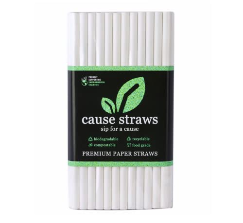 Image of Biodegradable Premium Drinking Straws | 100 Straws (8mm Wide) | White Colour | Best for Juice, Soft Drinks and Cocktails | Sip for A Cause | (8MM, White)