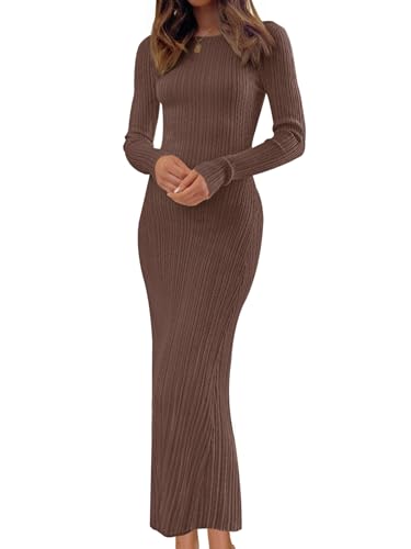 MEROKEETY Women's 2025 Long Sleeve Bodycon Sweater Dress Fall Crew Neck Ribbed Knit Maxi Dresses,...