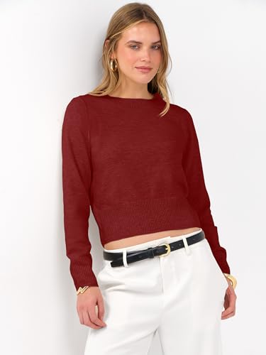 Image of ANRABESS Women's Long Sleeve Sweaters Cropped Crew Neck | Business Casual Tops,Light Weight Comfy Knit,Pullover ShortSweater,Basic Classic,Fall Fashion Winter Layer Clothes