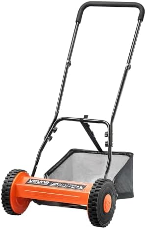 VEVOR Push Reel Lawn Mower 14 inch, 5 Blades Manual Push Mower No Motor, 0.6-1.75 in Adjustable Cutting Height, Walk-Behind Lawn Mowers with Grass Catcher Bag for Green Lawns, Driveways, Courtyards