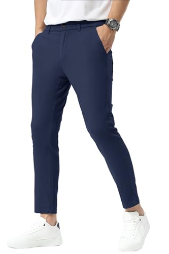 Plaid&Plain Men's Slim Fit Khaki Pants Stretch Cropped Chino Skinny Pants