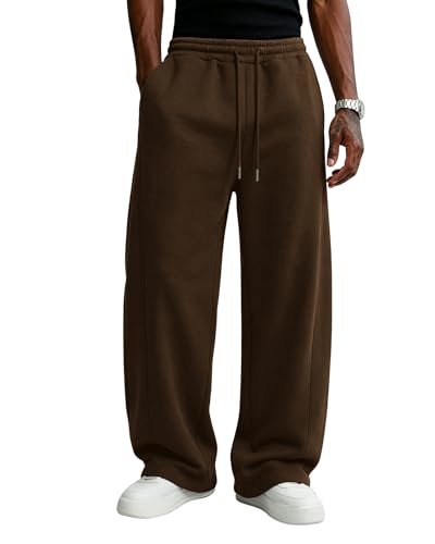 Image of Wangdo Men's Baggy Sweatpants Wide Leg Lounge Cotton Jogging Pants Casual Elastic Waist Joggers with Pockets