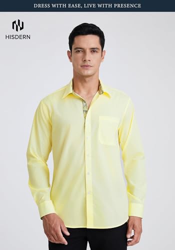 Image of HISDERN Mens Business Dress Shirts Long Sleeve Casual Button Down Shirt Formal Inner Collar Contrast Shirt for Men Wedding