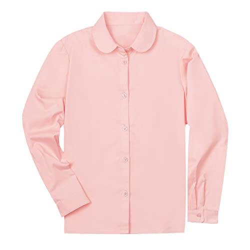 Image of LittleSpring Girls Long Sleeve Uniform Shirts Peter Pan Collar Poplin Blouse