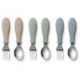 Broemba Kinderbesteck Edelstahl - 6-teiliges Babybesteck Set - Kleinkindbesteck mit 3 Löffeln & 3 Gabeln - BPA-Frei - Für Kinder & Babys - Beige/Grün/Blau