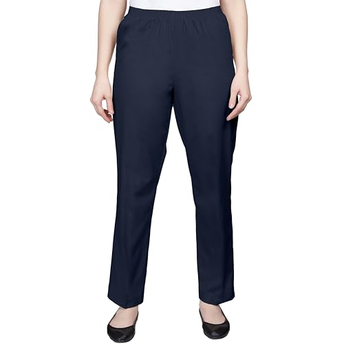 Alfred Dunner Women’s All Around Elastic Waist Cotton Short Twill Pants - Pull-On Style, Classic Cut, Figure Flattering Relaxed Fit, Navy, 18