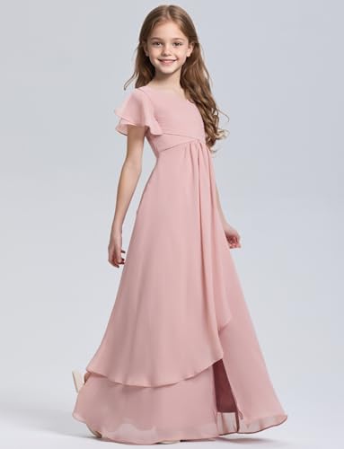 Junior Bridesmaid Dresses Chiffon V Neck Flower Girl Dress for Wedding Ruffle Sleeves Girls Formal Dresses3