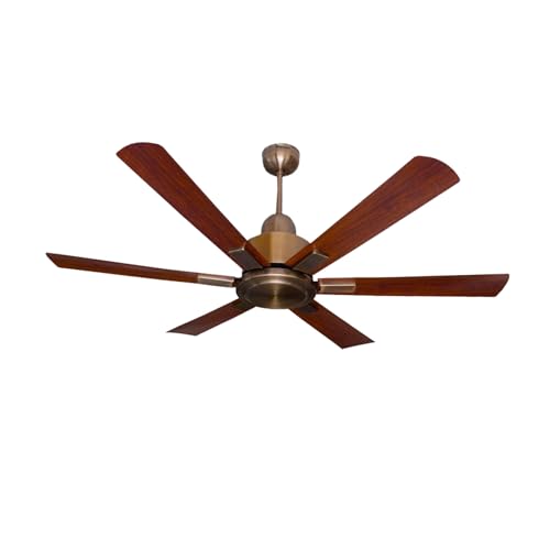 Image of Breezalit Imperia 1200 mm (48 Inch) 6-Blade Designer Ceiling Fan | 80 W Powerful Copper Motor | Antique Brass Body & Walnut Finish Blades | Silent High-Airflow | 2-Year Warranty