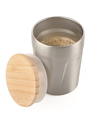 Troika Tasse isotherme avec couvercle pour boissons chaudes en acier inoxydable et bambou de couleur marron argenté/marron 160 ml, CUP75/ST