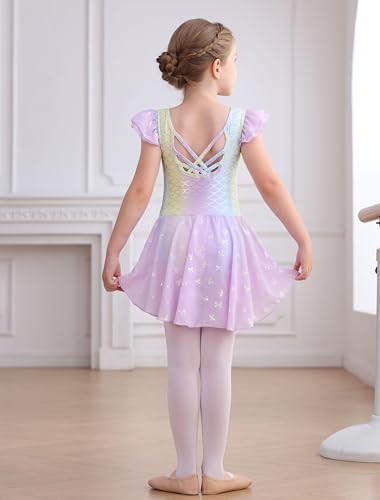 MdnMd Girls Ballet Leotards Toddler Dance Dresses Outfit Soft Ballerina Skirt Shiny Bowknot Ruffle Sleeve Hollow Back4