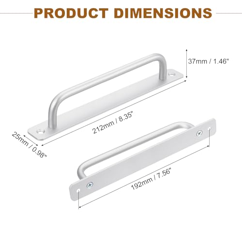 Image of uxcell 6Pcs Barn Door Handles, 192mm / 8 Inch Hole Center Sliding Gate Door Pull Handle Aluminum Alloy Cabinet Handles with Base and Screws for Kitchen Bathroom Wardrobe Closet (Silver)