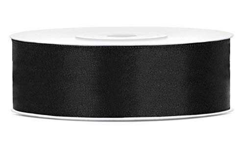 Satinband Schwarz 25mm x 25 Meter Schleifenband Geschenkband & Dekoband für Geschenkverpackung Blumen Trauerdeko & Hochzeit reißfest