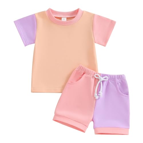 Image of Fernvia Toddler Baby Girl Summer Clothes 3 6 9 12 18 24 Months Cotton Outfits Short Sleeve Contrast T-Shirts Tops Shorts Sets