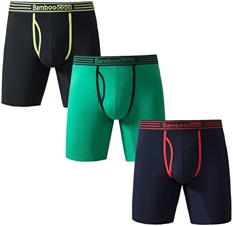 BAMBOO COOL Men's Boxer Briefs No-ride Up Man Boxer Comfortable Breathable Bamboo Viscose Underwear for Men 3 Pack