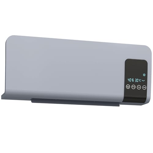 HOMCOM Calefactor Eléctrico Bajo Consumo, 1000W/2000W, Calefactor de Baño de Pared con Función de Oscilación, Pantalla LED, Protección contra Sobrecalentamiento, Temporizador, Mando a Distancia, Gris