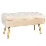 Gepolstert Sitzbank mit Stauraum, Polsterbank mit samten Aufbewahrungsbox, Fußhocker mit Holzbeine für Flur Wohnzimmer Schlafzimmer 80 × 35 × 43 cm Cream