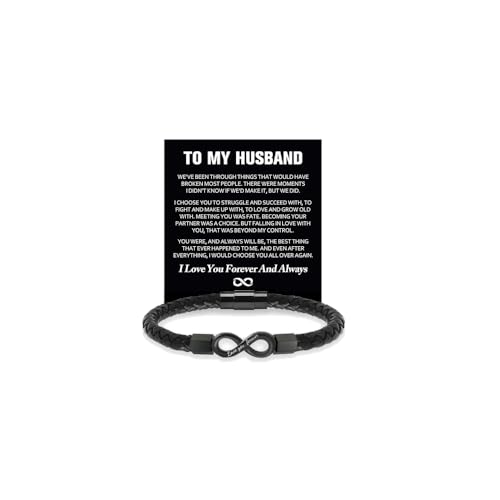 LIU JUN To My Husband Infinity Leather Bracelet Love You Forever and Always Stainless Steel Holiday Birthday Christmas Wristband Gifts Jewelry (Husband Infinity)