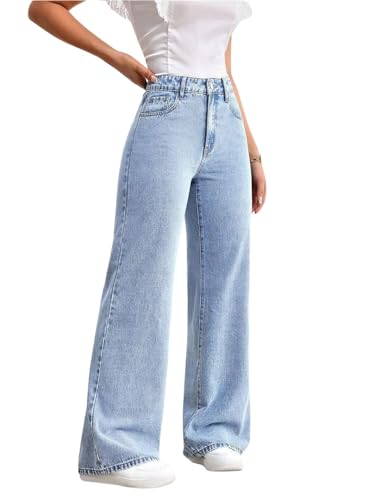 Image of GRECIILOOKS Cargo Jeans for Women - Wide Leg High Waist Baggy Denim Pants | Casual Fit Trousers with Utility Pocket Design