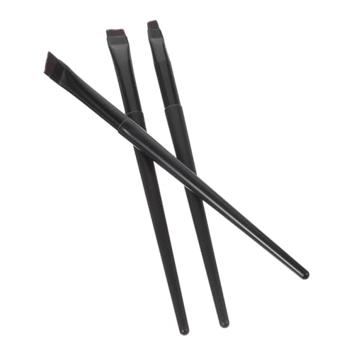 Hohopeti 3 piezas Brochas de Maquillaje para Ojos Pinceles de Delineador Oblicuo y Plano Mango Negro Ergonómico para Uso Profesional y Personal