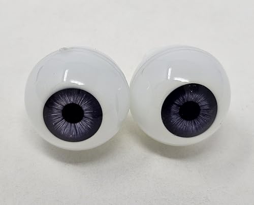 Pair of Zim's 16mm Realistic Glastic Gray Plastic Human Eyes for Craft Amigurumi Dolls, Toys or Puppets