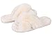 Women's Cross Band Slippers Soft Plush Furry Cozy Open Toe House Shoes Indoor Outdoor Faux Rabbit Fur Warm Comfy Slip On Breathable Cream 7-8