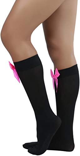 Image of ToBeInStyle Women's Opaque Knee High Nylon Fashion Socks Solid & w /Front Satin Bow