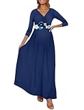 KIM S Maternity Dress Photoshoot Winter Plus Size Long Sleeve Maxi Baby Shower Christmas Wedding Guest Formal Cotton 2025 (Navy Blue XL)