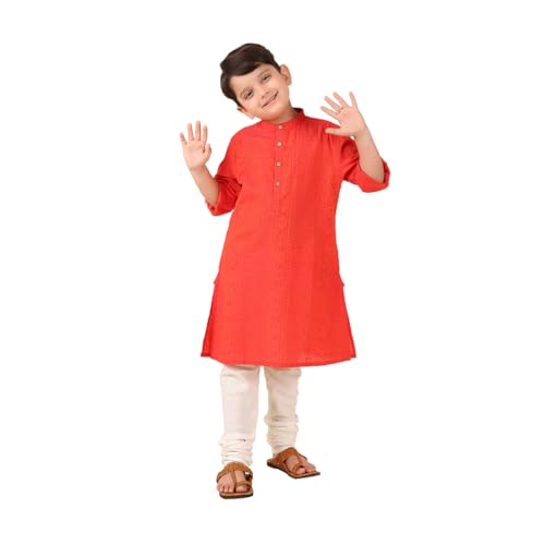 Fabindia Boy's Cotton Printed Regular Kurta (1037849Coral_Coral